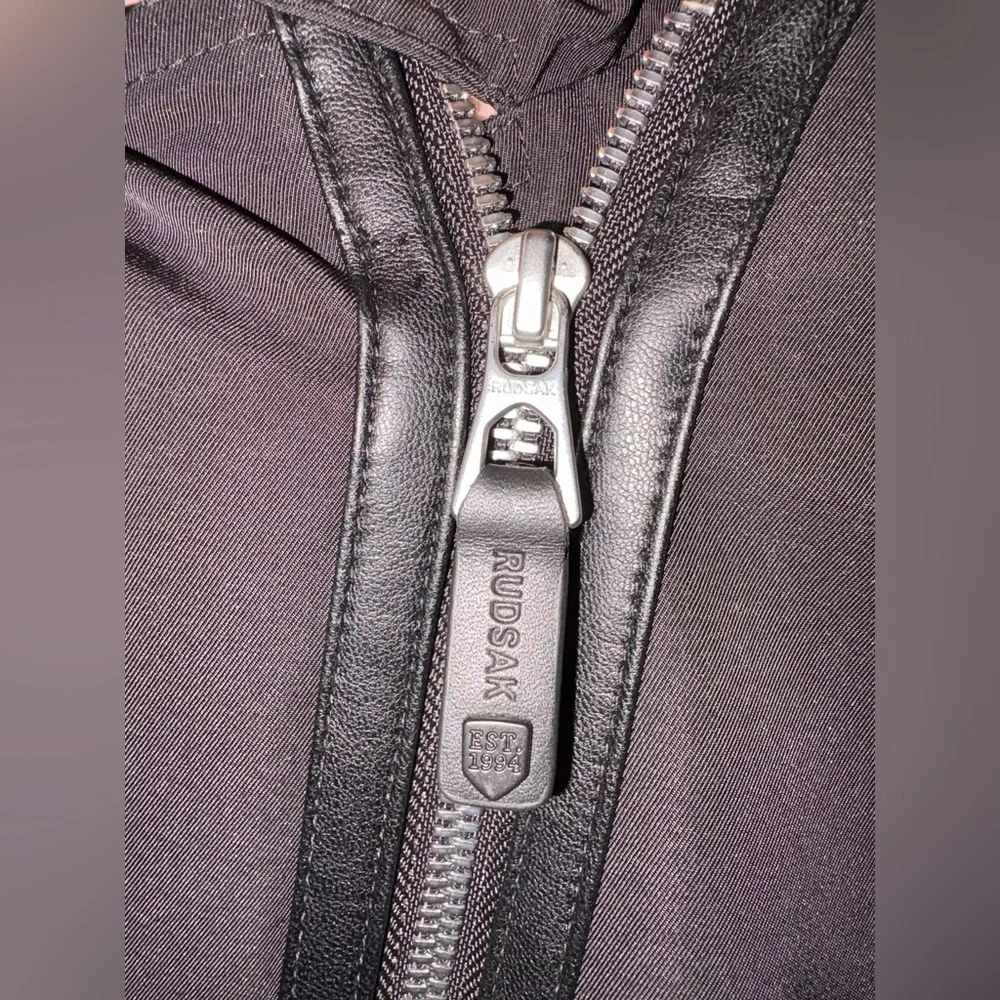 RUDSAK Moira Black Belted Jacket Hidden Hood Leather Trim Size XS - Picture 4 of 16